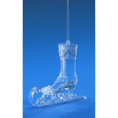 Set of 6 Clear Floral Ice Skate Glossy Finished Hanging Christmas Ornaments 6.25″