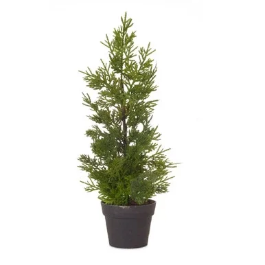 Set of 6 Green and Brown Potted Mini Artificial Pine Tree, 18”