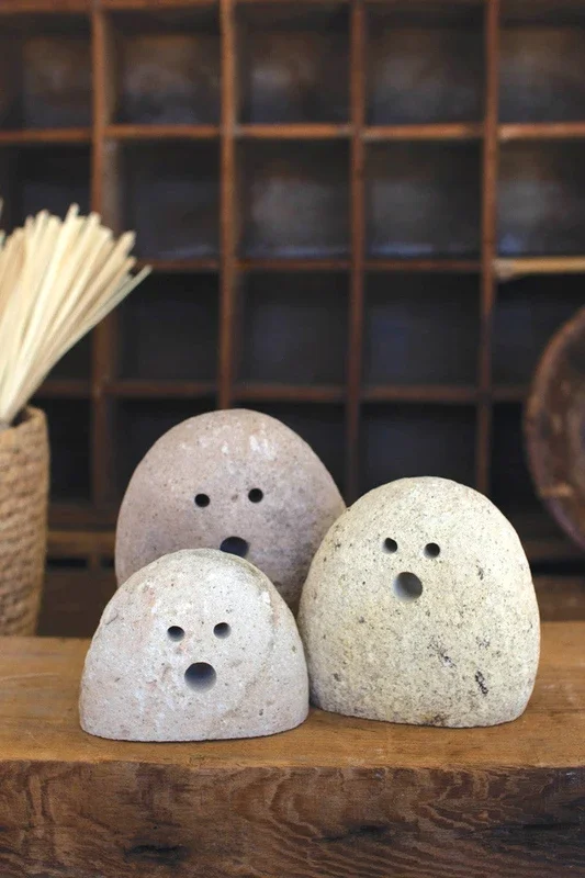 Set of 6 Tabletop River Rock Ghosts