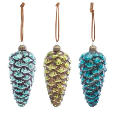 Set of 8 Blue and Green Pine Cone 24 Piece Christmas Ornament 5.5″