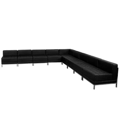 Set of 9 Black Leather Sectional Configuration Middle and Corner Chairs 11.5′