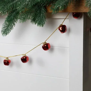 Shiny Christmas Jingle Bells Metal Garland – 7.5′ – Red