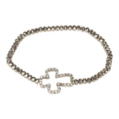 Silver and Clear Crystal Glass Stone Stretch Band Bracelet