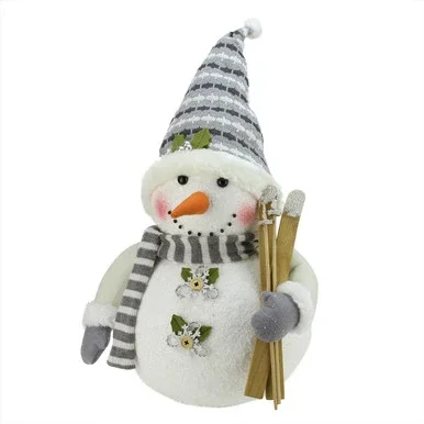 Snowman with Skis and Snowflake Buttons Christmas Figure – 20″ – White and Gray