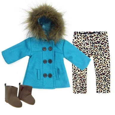 Sophia’s Coat, Animal Print Leggings & Boots for 18″ Dolls, Turquoise