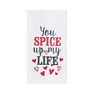 Spice Up My Life Flour Sack Kitchen Towel Dishtowel White Valentines 18″ X 27″ Embroidered Waffle Weave Machine Washable Decor Decoration