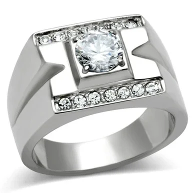 Stainless Steel Men’s Ring with Round Cubic Zirconia – Size 8