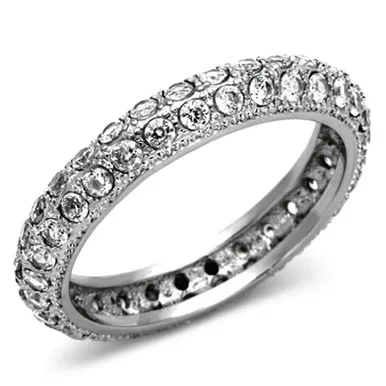 Stainless Steel Pave Women’s Ring with Round Cubic Zirconia – Size 8