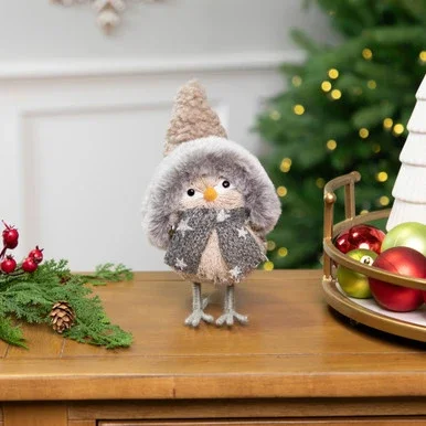 Standing Bird with Winter Hat and Scarf Christmas Figure – 7.5″