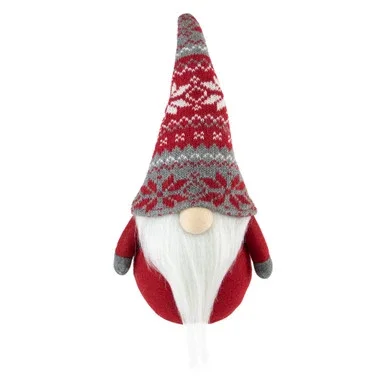 Standing Gnome with Nordic Hat Christmas Decoration – 12″ – Red and Gray