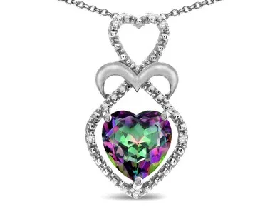 Star K 10k Gold Heart Shape 8mm Rainbow Mystic Topaz Heart Halo Embrace Pendant Necklace – 312889AP