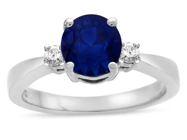 Star K 3 Three Stone Round Genuine Sapphire Classic Engagement Promise Ring – 316005P9
