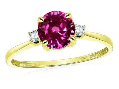 Star K 7mm Round Simulated Pink Tourmaline Classic Three 3 stone Engagement Promise Wedding Ring – 318374W85