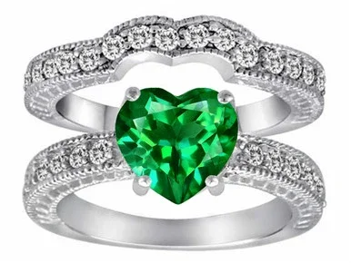 Star K 8mm Heart Shape Simulated Emerald Wedding Set – 28593Q10