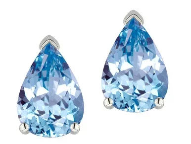 Star K 8x6mm Pear Shape Simulated Aquamarine Classic Solitaire Drop Earring Studs – 314883P