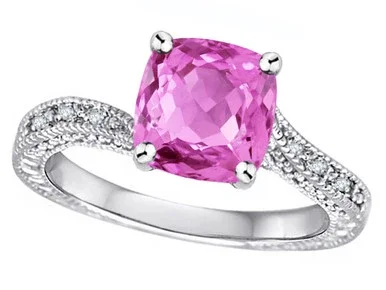 Star K Antique Vintage Style Cushion-Cut 7mm Created Pink Sapphire Solitaire Engagement Promise Ring – 318663AF9