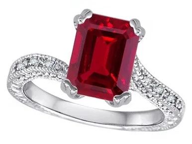 Star K Antique Vintage Style Emerald Cut 8×6 Created Ruby Solitaire Engagement Promise Ring – 318445B7
