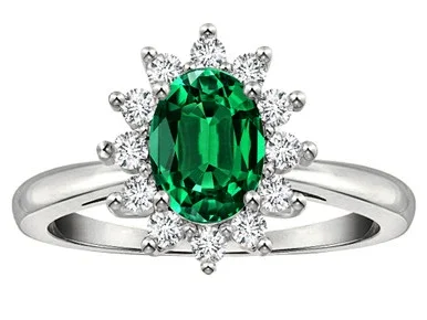 Star K Classic Lady Diana Halo Oval 7×5 Simulated Emerald Ring – 314565B7