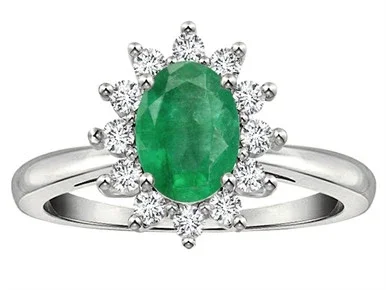 Star K Classic Oval 7×5 Lady Diana Halo Genuine Emerald Ring – 314569W85