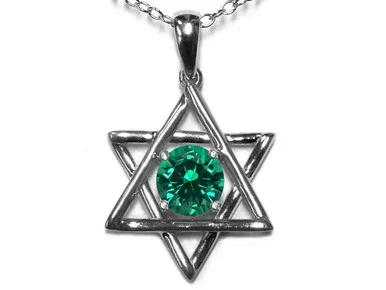 Star K Jewish Star of David Pendant Necklace with Round Simulated Emerald – 317285AF
