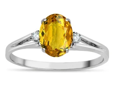 Star K Oval 8×6 Genuine Citrine Split Shank Three Stone Engagement Promise Ring – 317009W8