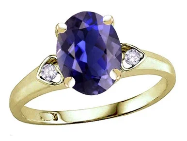 Star K Oval 9×7 Genuine Iolite Three 3 Stone Heart Engagement Promise Wedding Ring – 318059A65