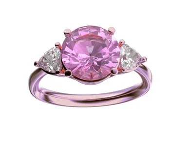 Star K Three 3 Stone 8mm Round Created Pink Sapphire Trillion Engagement Promise Comfort fit Ring – 317762AP7