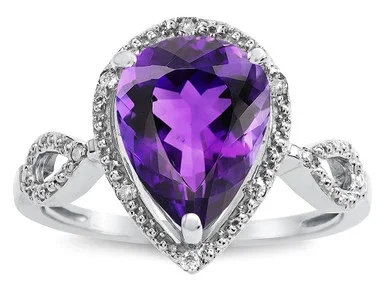 Star K Vintage Look Halo Large 11×8 Pear Shape Genuine Amethyst Ring – 315902B65