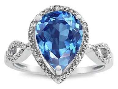 Star K Vintage Look Halo Large 11×8 Pear Shape Genuine Blue Topaz Ring – 315904B6