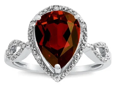 Star K Vintage Look Halo Large 11×8 Pear Shape Genuine Garnet Ring – 315880B9