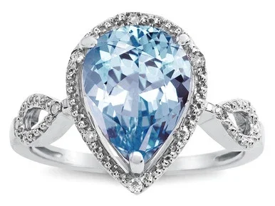 Star K Vintage Look Halo Large 11×8 Pear Shape Genuine Sky Blue Topaz Ring – 315879P45