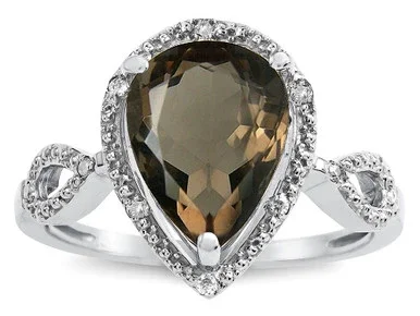 Star K Vintage Look Halo Large 11×8 Pear Shape Genuine Smoky Quartz Ring – 315888A7