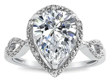 Star K Vintage Look Halo Large 11×8 Pear Shape Genuine White Topaz Ring – 315900AP9