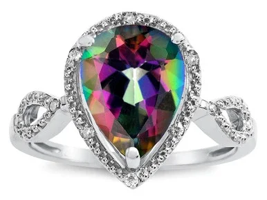 Star K Vintage Look Halo Large 11×8 Pear Shape Rainbow Mystic Topaz Ring – 315899W5