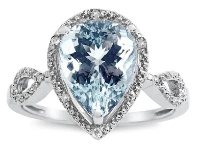 Star K Vintage Look Halo Large 11×8 Pear Shape Simulated Aquamarine Ring – 315897AF6