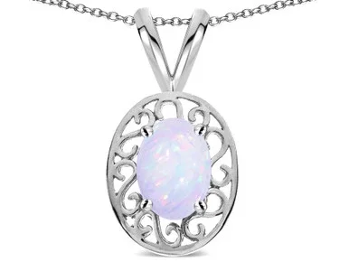 Star K Vintage Style Filigree Oval 6×4 Genuine Opal Pendant Necklace – 22893P