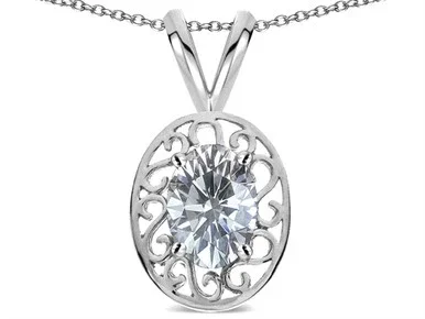 Star K Vintage Style Filigree Oval 6x4mm Genuine White Topaz Pendant Necklace – 313927W
