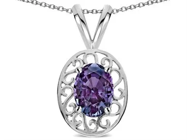 Star K Vintage Style Filigree Oval 6x4mm Simulated Alexandrite Pendant Necklace – 313924AP