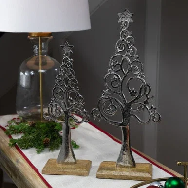 Starry Trees Metal Christmas Decorations – 18.5″ – Silver – Set of 2