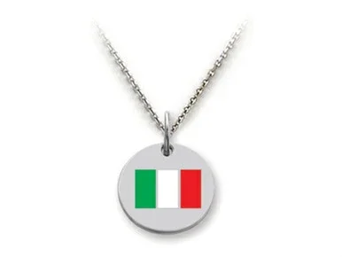 Stellar White Sterling Silver Italy Flag Disc Pendant Necklace Chain Included SS5183T