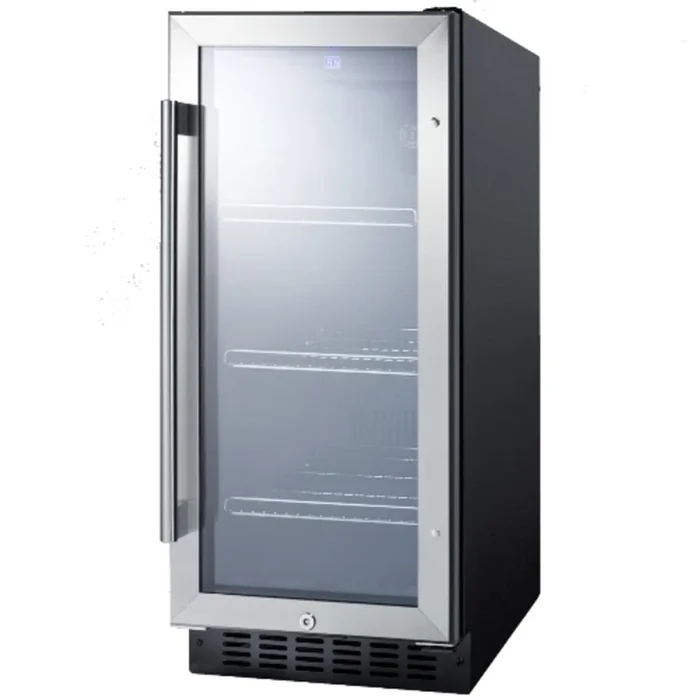 Summit 15 Inch Wide 2.5 Cu. Ft. Undercounter Glass Door Wine and Beverage Cooler with Sliding Shelves