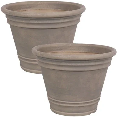Sunnydaze Franklin Polyresin Outdoor/Indoor Unbreakable UV-Resistant Flower Pot Planter – 20″ Diameter – 2-Pack – Beige