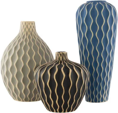 Surya Waves Global Ceramic Set Of 3 Vase WVS002-SET