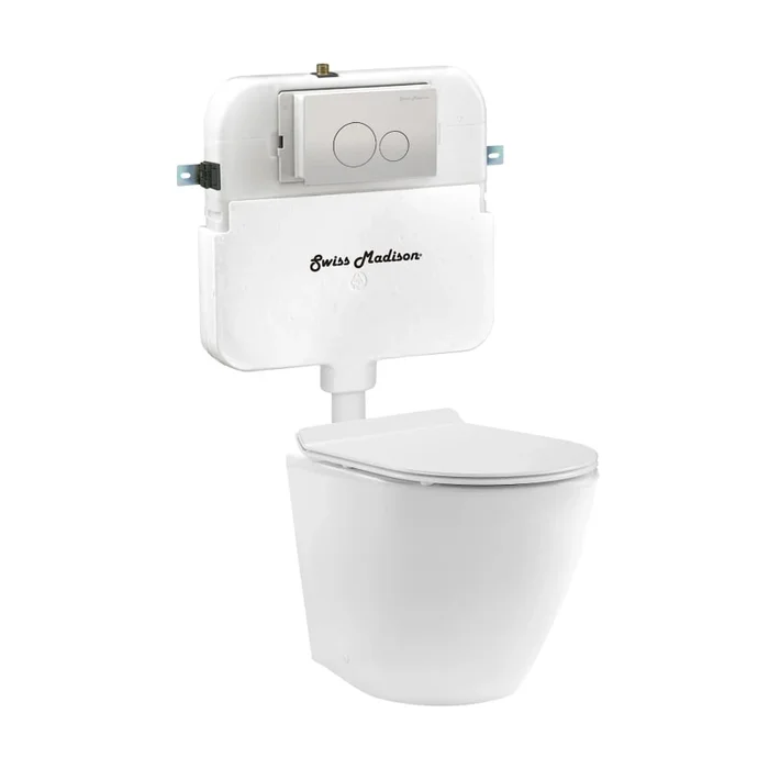 Swiss Madison St. Tropez 0.8 / 1.28 GPF Wall Mounted One Piece Elongated Toilet with Actuator Plate Flush – Seat Included