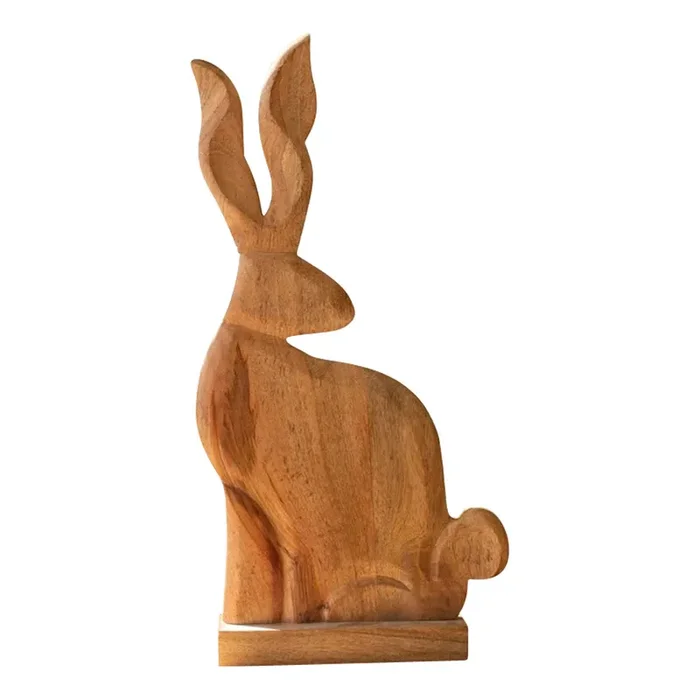 Tall Carved Wood Rabbit on A Stand