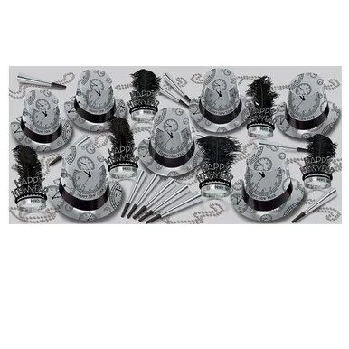 The Final Count Down Silver and Black “Happy New Year” Party Kit Assortment for 50 People