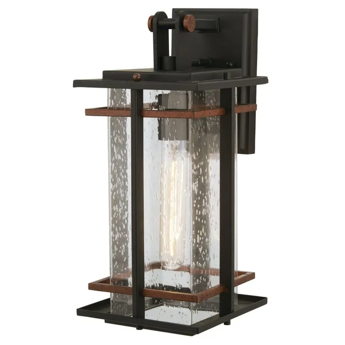 The Great Outdoors San Marcos 1 Light 15″ Tall Outdoor Wall Sconce with Seeded Glass Shade