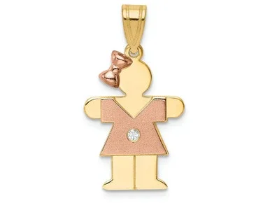 The Kids kid Charm / Pendant Necklace 18 inch chain included in 14 kt Rose and Yellow Gold