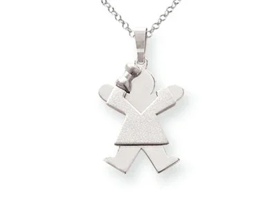 The Kids Solid Engraveable Girl with Bow on Left Charm / Pendant Necklace in Sterling Silver