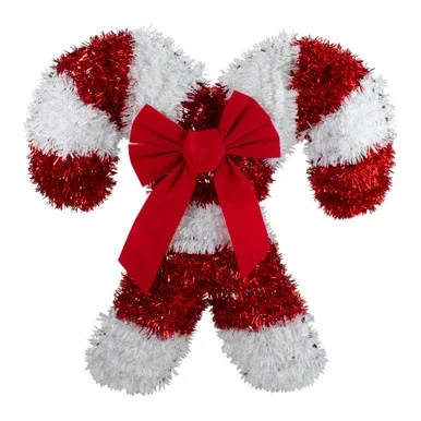 Tinsel Candy Cane Christmas Window Decoration – 19″ – Red and White – Unlit